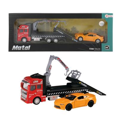 Toi-Toys sleepwagen met auto rood/oranje metal