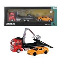 Toi-Toys sleepwagen met auto rood/oranje metal - thumbnail