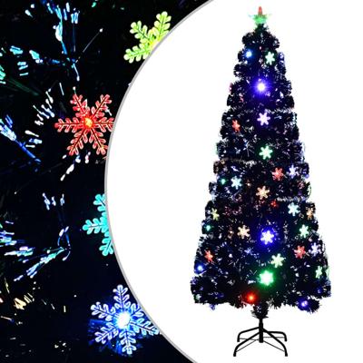 Kerstboom met LED-sneeuwvlokken 210 cm glasvezel zwart Kerstboom met LED-sneeuwvlokken 210 cm glasvezel zwart
