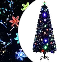 Kerstboom met LED-sneeuwvlokken 210 cm glasvezel zwart - thumbnail