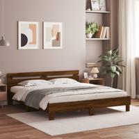 Bedframe met hoofdeinde en LED bruin eikenkleur 200x200 cm - thumbnail