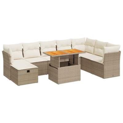 9-delige Loungeset met kussens poly rattan acacia beige