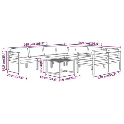 9-delige Loungeset met kussens aluminium antracietkleurig - thumbnail