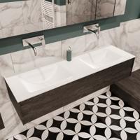 Mondiaz Lush Cloud badmeubel eiken Dark brown 150 cm 1 lade solid surface dubbele spoelbak zonder kraangat - thumbnail