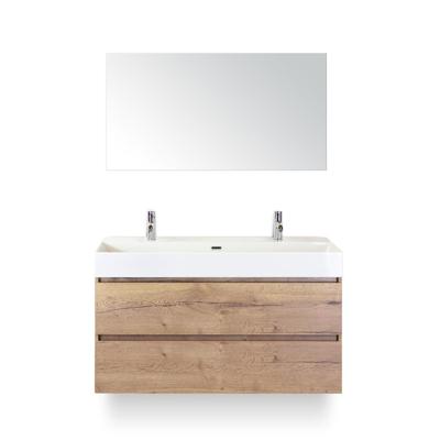 Maxx XL Badmeubelset 120 cm - Natuur Eiken - Wastafel Kube Enkel 2 kraangaten - met Spiegel