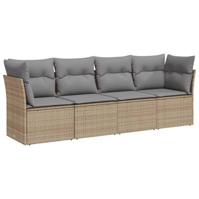 5-delige Loungeset met kussens poly rattan beige - thumbnail