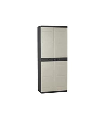 TITANIUM PLASTIKEN Hoge kast 2 deuren met planken - 70 x 44 x 176 cm - Beige en zwart - TITANIUM-bereik - Binnen en buiten