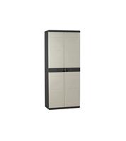 TITANIUM PLASTIKEN Hoge kast 2 deuren met planken - 70 x 44 x 176 cm - Beige en zwart - TITANIUM-bereik - Binnen en buiten - thumbnail