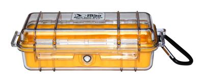 PELI 1030-027-100E Stootbestendige Kleine Koffer Voor Het Beschermen Van Gps, Pda, Ipod, E.D. In Outdoor En Sport, Ip67 Water- En Stofdicht, Gemaakt In De Vs, Capaciteit: 0,6L, Kleur: Transparent/Geel