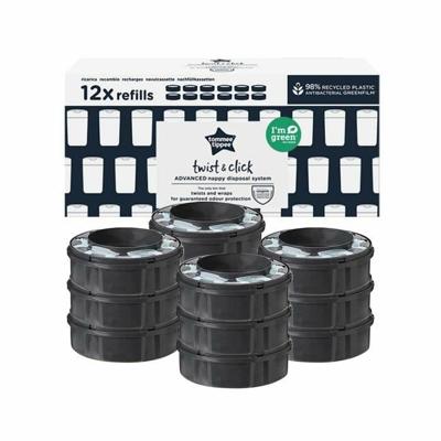 TOMMEE TIPPEE Twist & Click luieremmer navullingen met GREENFILM langdurige antibacteriële, verpakking van 12 TOMMEE TIPPEE Twist & Click luieremmer navullingen met GREENFILM langdurige antibacteriële, verpakking van 12