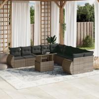 11-delige Loungeset met kussens poly rattan grijs - thumbnail