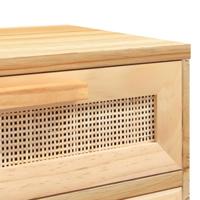 Nachtkastje massief grenenhout en natuurlijk rattan bruin - thumbnail