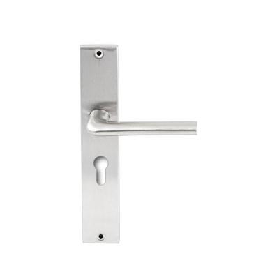 Hardbrass Deurkruk Samos op rechthoekig langschild profielcilindergat 55mm - RVS Hardbrass Deurkruk Samos op rechthoekig langschild profielcilindergat 55mm - RVS