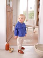 Babyset met overhemd en broek in katoengaas koningsblauw - thumbnail
