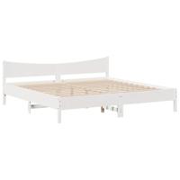Bedframe met hoofdbord massief grenenhout wit 200x200 cm - thumbnail