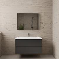 ACTIE BWS Badmeubel | Paris | Antraciet 100 cm | Hoogglans Wit Wastafel | 1 of 2 Kraangaten - thumbnail
