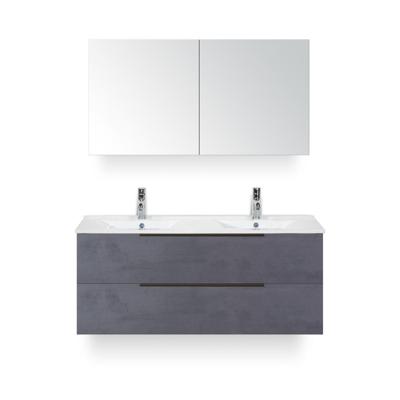 Seville Badmeubelset 120 cm - 2 laden Beton Antra Edge - Wastafel Enjoy Dubbel - met Spiegel