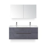 Seville Badmeubelset 120 cm - 2 laden Beton Antra Edge - Wastafel Enjoy Dubbel - met Spiegel - thumbnail