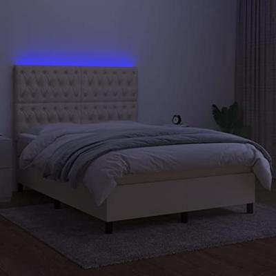 Boxspring met matras en LED stof crèmekleurig 140x200 cm