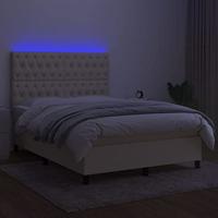 Boxspring met matras en LED stof crèmekleurig 140x200 cm - thumbnail