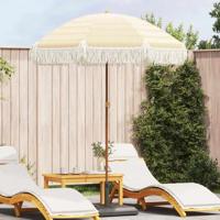 VidaXL Strandparasol geel en wit 160 x 160 x 196 cm polyester en staal - thumbnail