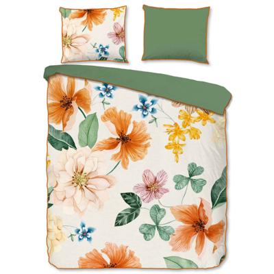 Descanso Dekbedovertrek "bloemen" - Ecru - (155x220 cm) - Biologisch Katoen satijn