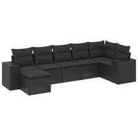 7-delige Loungeset met kussens poly rattan zwart - thumbnail