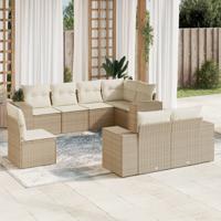9-delige Loungeset met kussens poly rattan beige - thumbnail