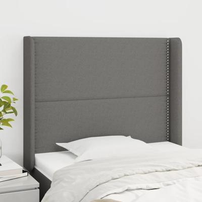 Hoofdbord met randen 83x16x118/128 cm stof donkergrijs - thumbnail