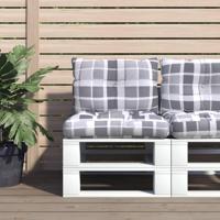 VidaXL Palletkussens 2 st ruitpatroon stof grijs - thumbnail