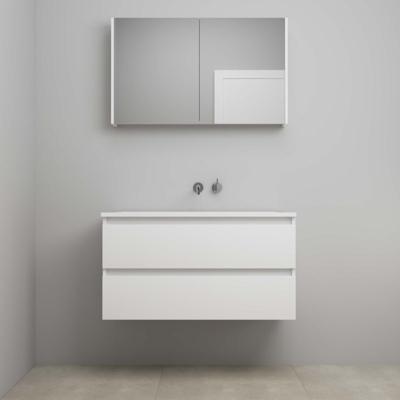 On-Line Badkamermeubelset - 100 cm - Voorgemonteerd - Acryl Wastafel - zonder Kraangat - Spiegelkast - Hoogglans Wit