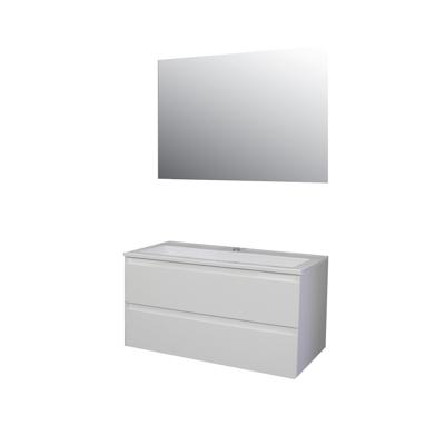 Badkamermeubel Boss & Wessing Pepper Acryl Wastafel Met Kraangat Inclusief Spiegel 100x55x46 cm Wit Boss & Wessing