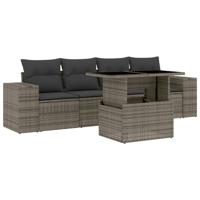 5-delige Loungeset met kussens poly rattan grijs - thumbnail