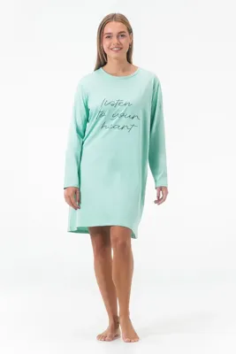 Gaubert dames nachthemd lange mouw - Katoen - Goedkope dames nachtkleding - S - Groen - S