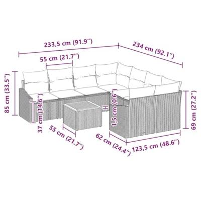 Tuinbankenset met opslag 9 pcs Zwart en Crème poly rattan