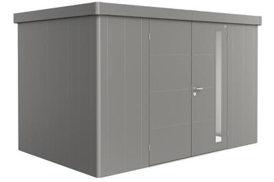 Biohort Neo 2D metalen tuinhuis kwartsgrijs 348x236 cm met dubbele deur- Plat dak- Metaal- Biohort