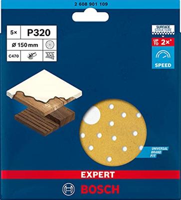 Bosch Accessoires Expert C470 schuurpapier voor excenterschuurmachines 150 mm, multigaten, K320 5-delig - 2608901109