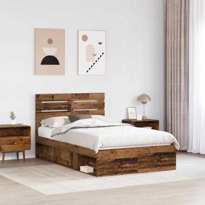 Bedframe met hoofdeinde Oudhout 120 x 190 cm Massief grenenhout