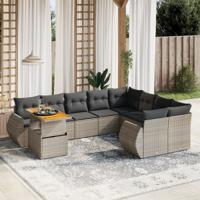 10-delige Loungeset met kussens poly rattan grijs - thumbnail