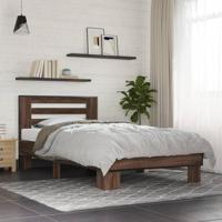 Bedframe bewerkt hout en metaal bruin eikenkleurig 100x200 cm - thumbnail