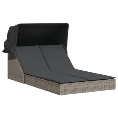 Ligbed 2-persoons met luifel en kussens poly rattan grijs Ligbed 2-persoons met luifel en kussens poly rattan grijs
