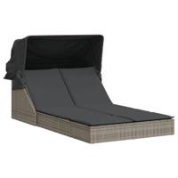 Ligbed 2-persoons met luifel en kussens poly rattan grijs - thumbnail