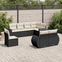 8-delige Loungeset met kussens poly rattan zwart - thumbnail