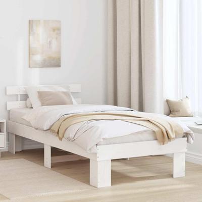 Bedframe met hoofdeinde Wit 90 x 200 cm Massief grenenhout