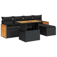 6-delige Loungeset met kussens poly rattan acacia zwart - thumbnail