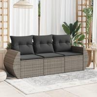 3-delige Loungeset met kussens poly rattan grijs - thumbnail