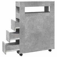 Badkamerkast smal met wielen bewerkt hout betongrijs - thumbnail
