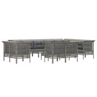 13-delige Loungeset met kussens poly rattan grijs - thumbnail