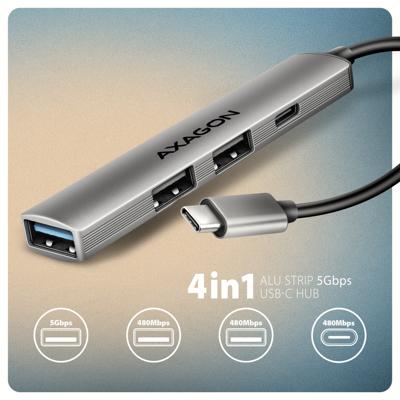 AXAGON HUE-STC USB-hub 4 poorten USB-C, USB-A 5 GBit/s Zilver