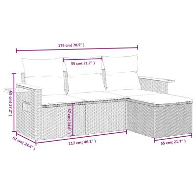 4-delige Loungeset met kussens poly rattan zwart - thumbnail